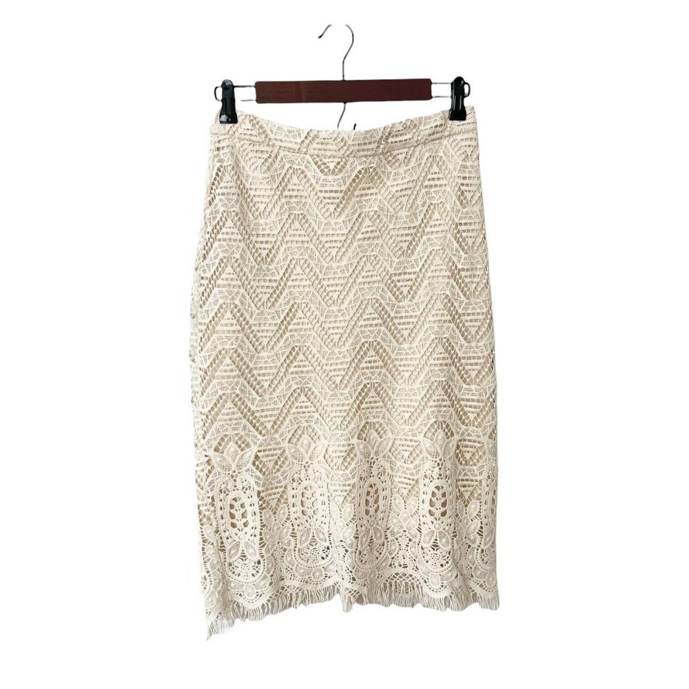 Anthropologie Cream Crochet Midi Skirt